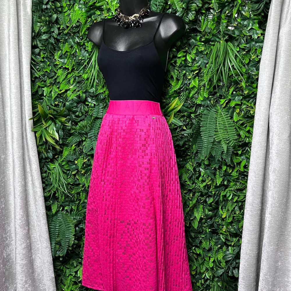 Armani Exchange Skirt Size 10 Pink Pleated Midi A Line Career Party 2983 - Picture 2 of 14